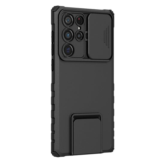 Husa Defender cu Stand pentru Samsung Galaxy S24 FE, Vivimall, Suport reglabil, Antisoc, Protectie glisanta pentru camera, Negru - vivimall.ro