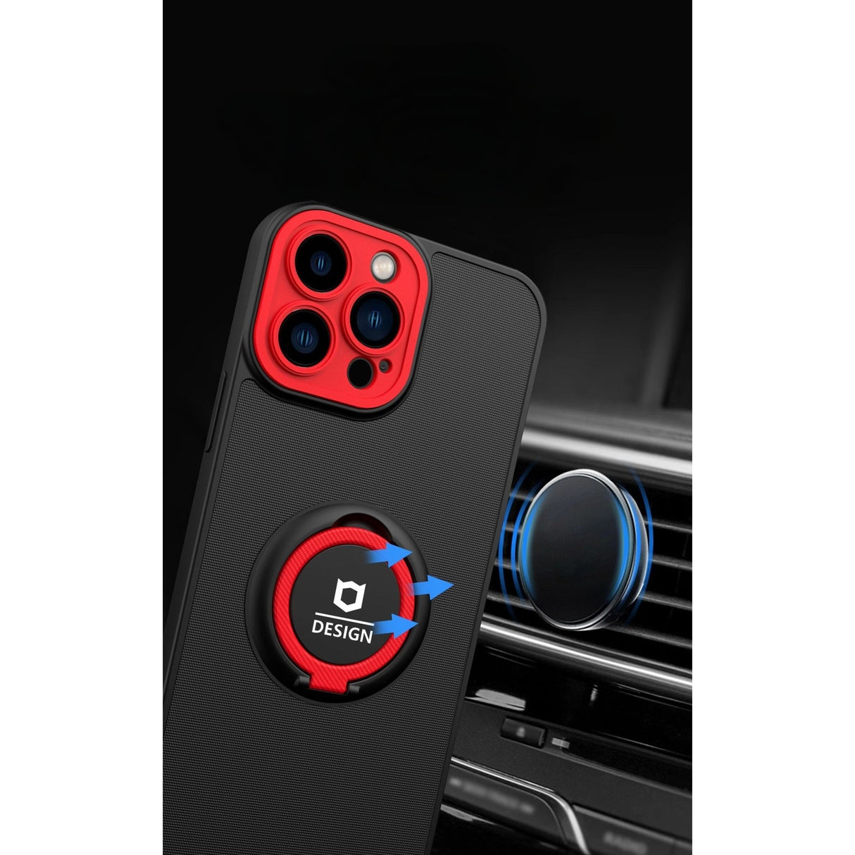 Husa de protectie Eagle eye pentru Apple iPhone 14 Pro Max, Rezistenta la socuri, Protectie camera, Cu inel de prindere magnetic rosu, Flippy, Negru - vivimall.ro