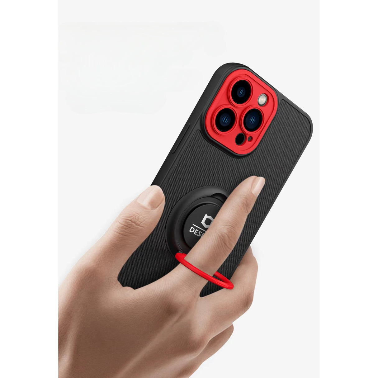 Husa de protectie Eagle eye pentru Apple iPhone 14 Pro, Rezistenta la socuri, Protectie camera, Cu inel de prindere magnetic rosu, Flippy, Negru - vivimall.ro