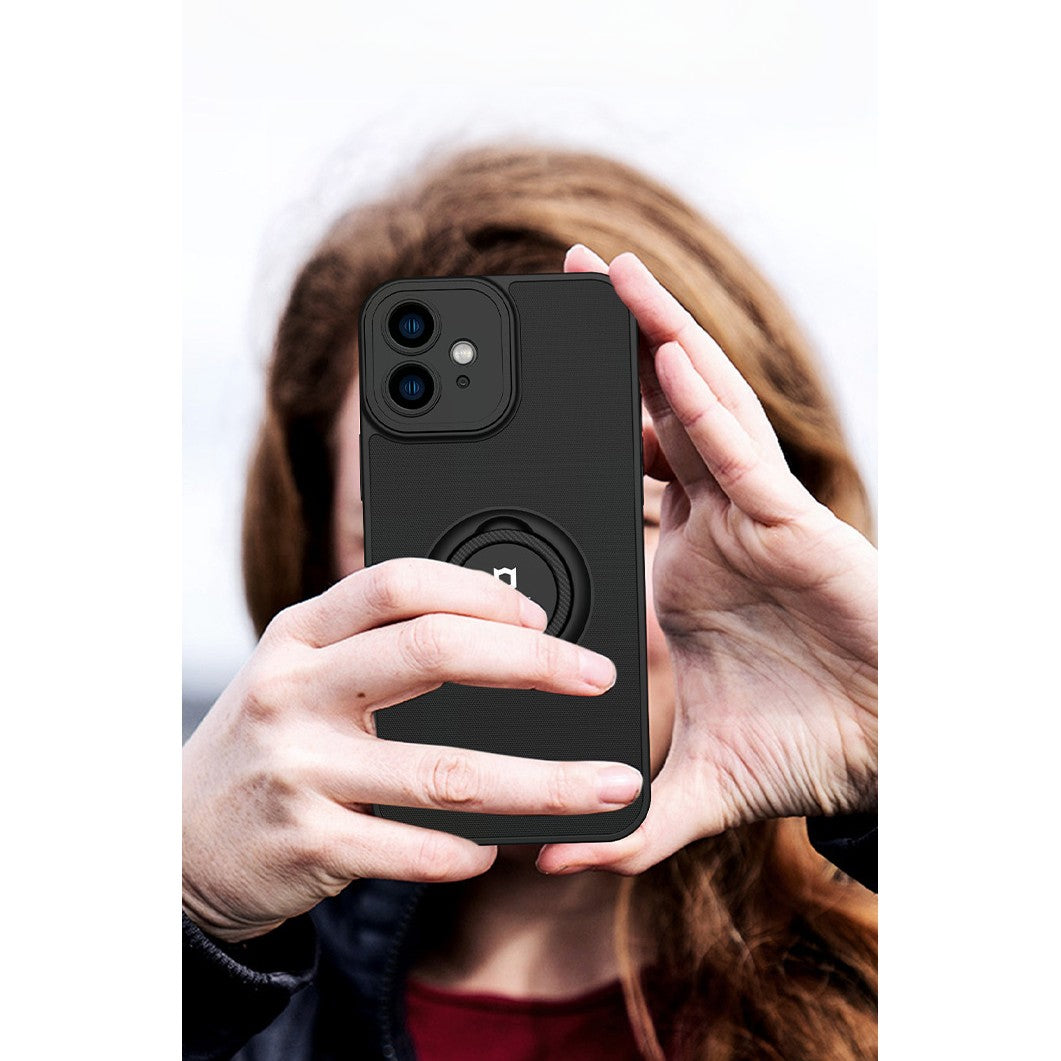 Husa de protectie Eagle eye pentru Apple iPhone 12 Pro, Rezistenta la socuri, Protectie camera, Cu inel de prindere magnetic negru, Flippy, Negru - vivimall.ro