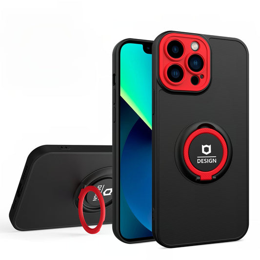 Husa de protectie Eagle eye pentru Apple iPhone 12 Pro, Rezistenta la socuri, Protectie camera, Cu inel de prindere magnetic rosu, Vivimall, Negru - vivimall.ro