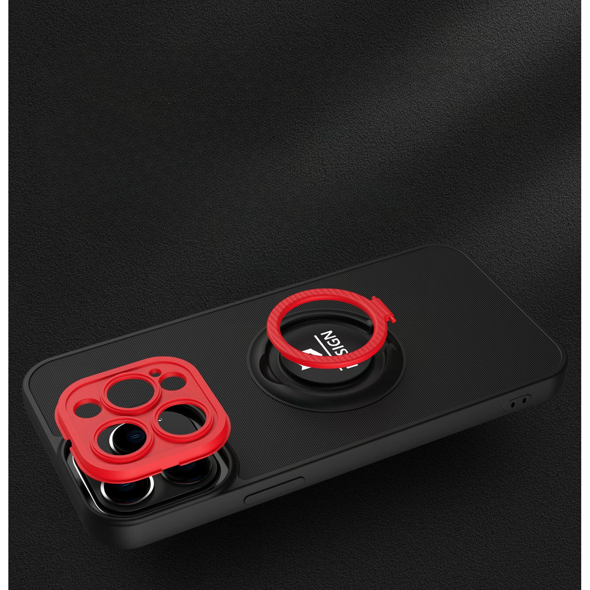 Husa de protectie Eagle eye pentru Apple iPhone 13 Pro, Rezistenta la socuri, Protectie camera, Cu inel de prindere magnetic rosu, Flippy, Negru - vivimall.ro