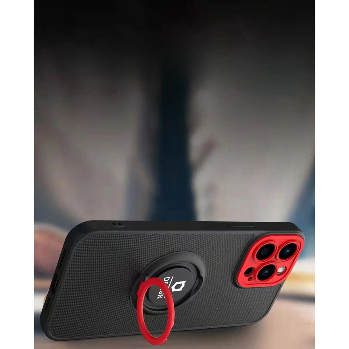 Husa de protectie Eagle eye pentru Apple iPhone 13 Pro, Rezistenta la socuri, Protectie camera, Cu inel de prindere magnetic rosu, Flippy, Negru - vivimall.ro