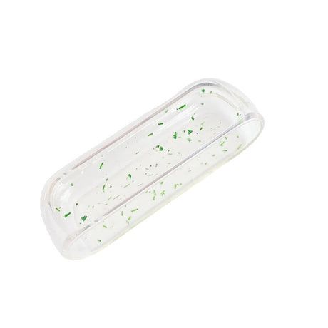 Detaliu husă IQOS Iluma plastic transparent sclipici verde — deschideri pentru port încărcare și butoane