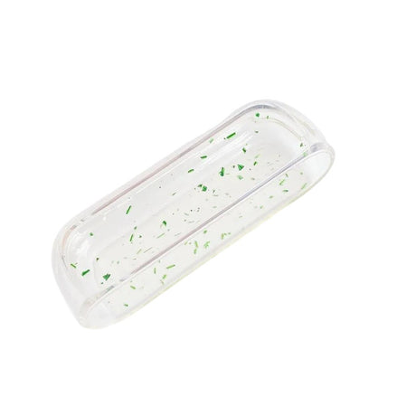 Husă IQOS Iluma din plastic transparent cu sclipici verde, vedere frontală, dimensiuni 12,5 x 4,2 x 2,6 cm