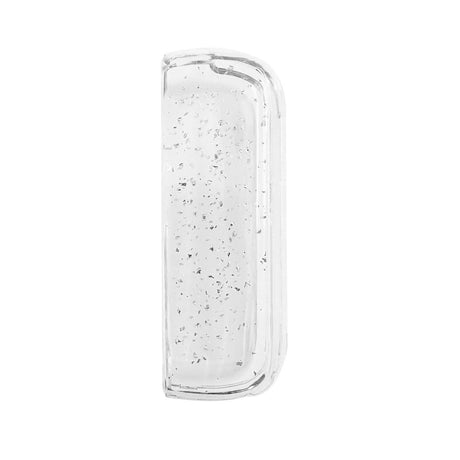 Husă IQOS Iluma din plastic transparent cu sclipici argintiu, vedere frontală, dimensiuni 12.5 x 4.2 x 2.6 cm