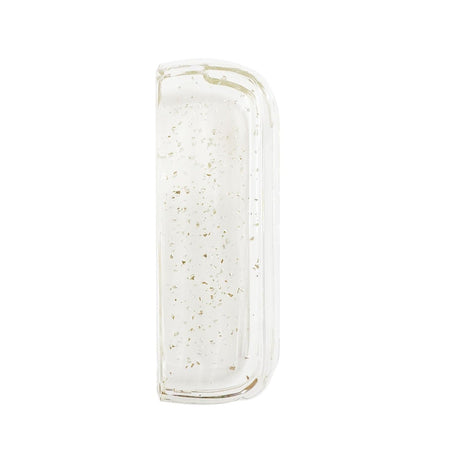 Husă protecție IQOS Iluma din plastic transparent cu sclipici auriu, vedere frontală, dimensiuni 12,5 x 4,2 x 2,6 cm