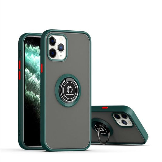 Husa Anti Fall Metal Bracket pentru Apple iPhone 14 Pro Max, Rezistenta la socuri, Margini colorate, Cu inel de prindere magnetic, Vivimall, Verde - vivimall.ro
