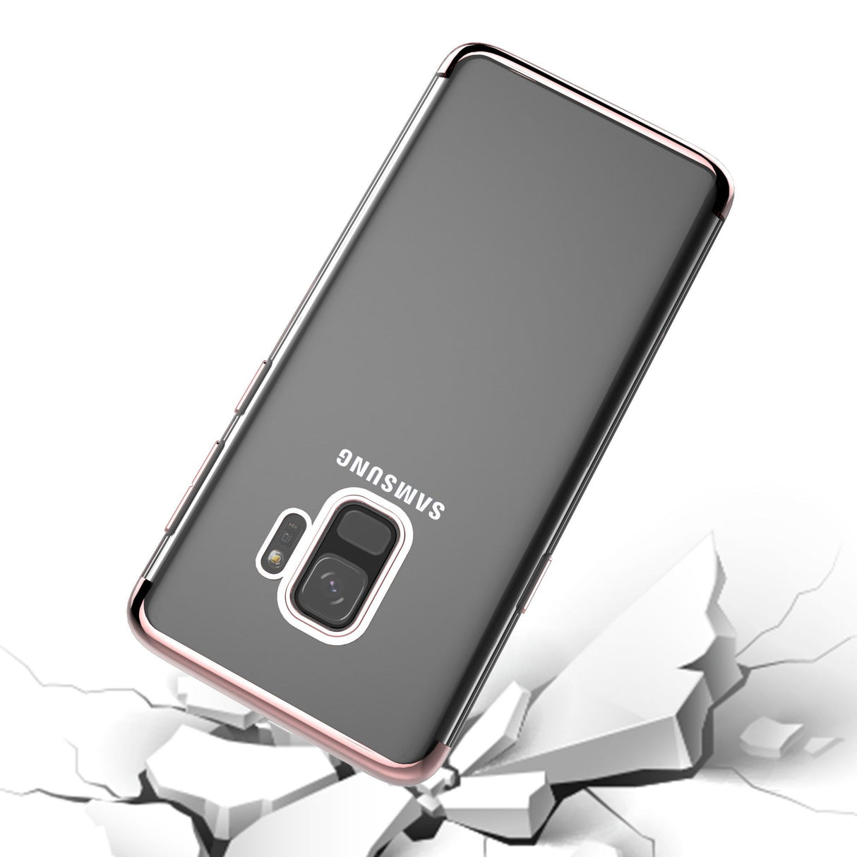 Husa Huawei P20 Lite Transparent cu Margini Roz-Aurii - vivimall.ro