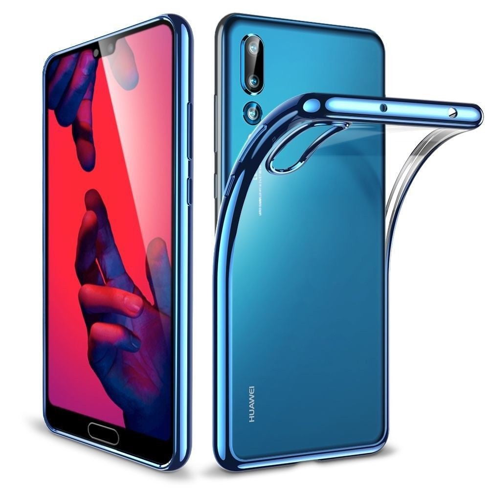 Husa Huawei P20 Transparent cu Margini Albastre - vivimall.ro