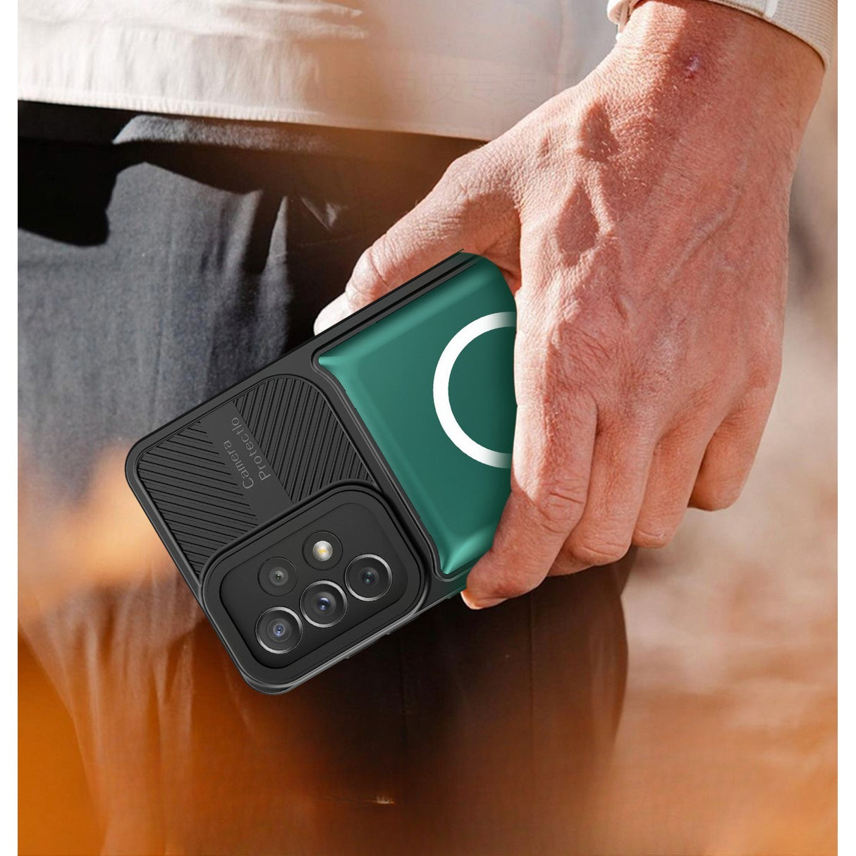 Husa Urban Armor pentru Samsung A14 4G/5G Verde inchis, Suport Auto Magnetic, Protectie Antisoc, Flippy - vivimall.ro