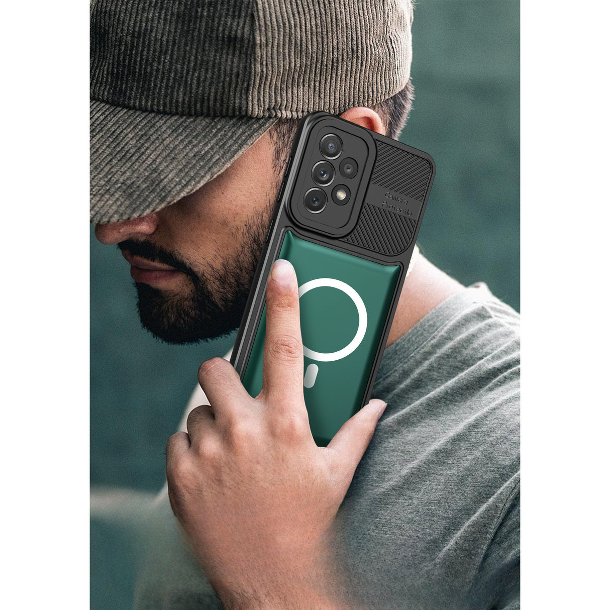 Husa Urban Armor pentru Samsung A23 5G Verde inchis, Suport Auto Magnetic, Protectie Antisoc, Flippy - vivimall.ro