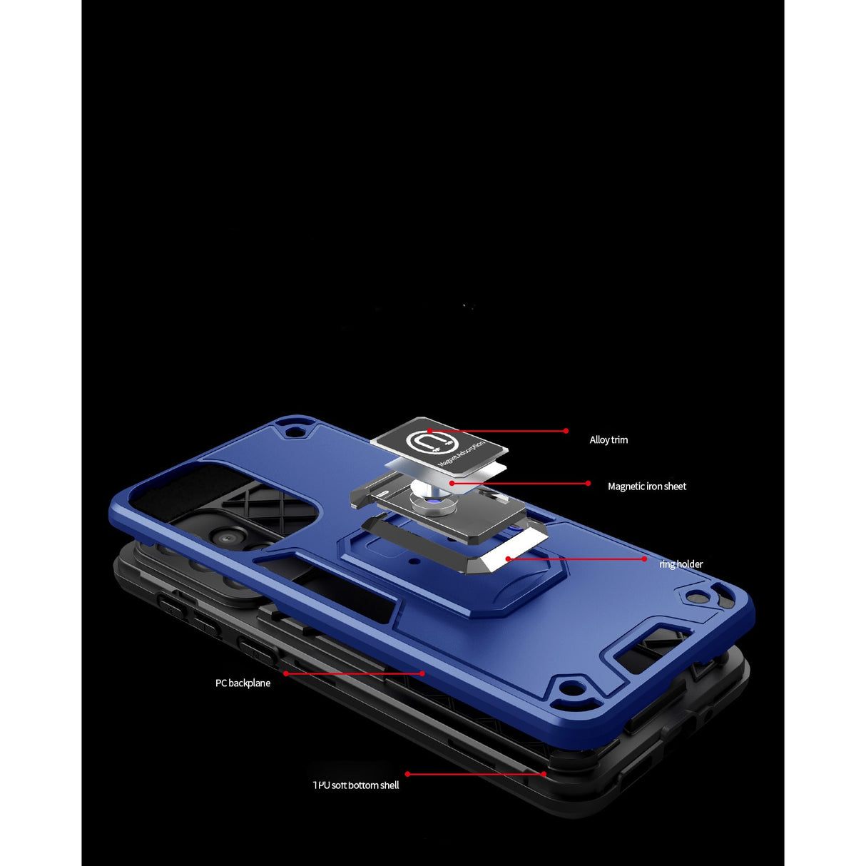 Husa Iron Warriors pentru iPhone 14, Flippy,  Hybrid Ring Holder Kickstand, Albastru inchis - vivimall.ro