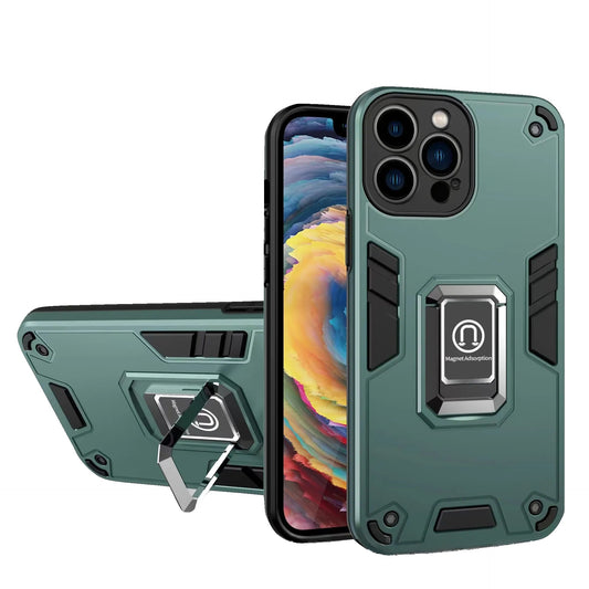 Husa Iron Warriors pentru iPhone 14 Pro, Vivimall,  Hybrid Ring Holder Kickstand, Verde inchis - vivimall.ro