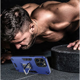 Husa Iron Warriors pentru iPhone 14 Pro Max, Flippy,  Hybrid Ring Holder Kickstand, Albastru inchis - vivimall.ro