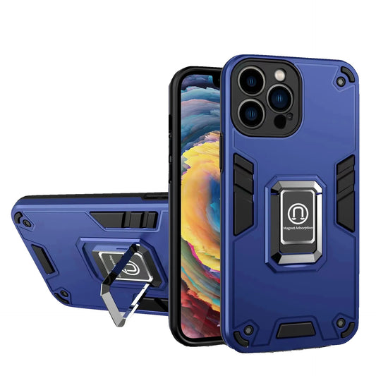Husa Iron Warriors pentru iPhone 13 Pro, Vivimall,  Hybrid Ring Holder Kickstand, Albastru inchis - vivimall.ro