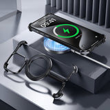 Husa MagSafe Metalica Compatibila cu iPhone 15 Pro, Vivimall, Clear Case, Aliaj de Aluminiu, cu Magnet, fara Rama, Antisoc, Antizgariere, Incarcare Wireless, Negru Metalizat - vivimall.ro