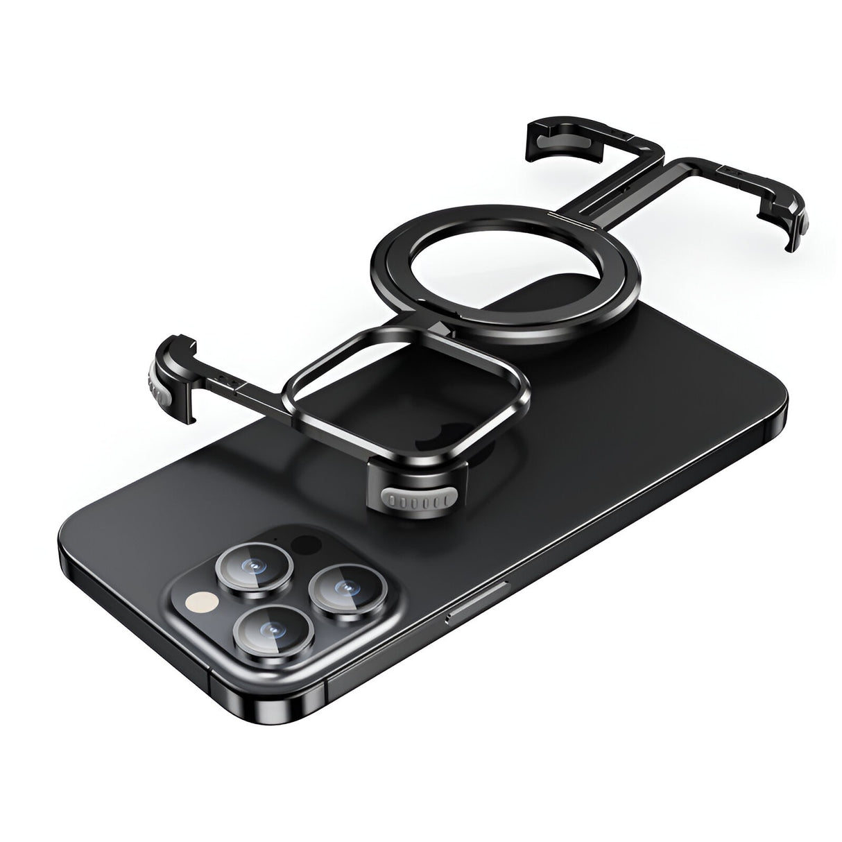 Husă MagSafe metalică iPhone 15 Pro din aliaj de aluminiu, negru metalizat, vedere frontală