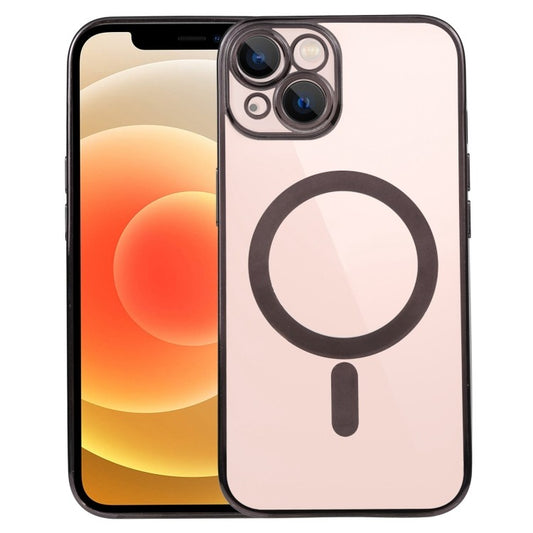 Husa MagSafe pentru Apple iPhone 12, Full Cover, Protectie camera, Margini colorate Electroplating, Magnetica, Incarcare Wireless, Vivimall, Negru - vivimall.ro