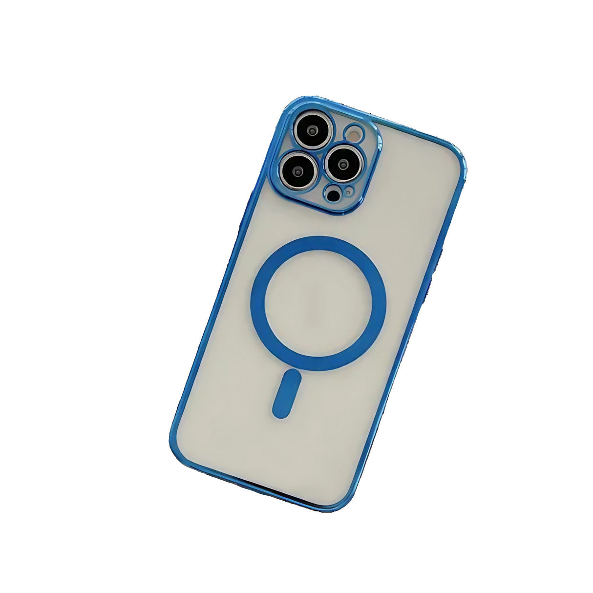 Husa MagSafe pentru Apple iPhone 12 Pro, Protectie camera, Full TPU, Margini colorate Electroplating, Magnetica, Incarcare Wireless, Flippy, Albastru - vivimall.ro