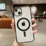 Husa MagSafe pentru Apple iPhone 14 Pro, Full Cover, Frosted Acrylic Color Big Hole, Magnetica, Incarcare Wireless, Flippy, Negru - vivimall.ro