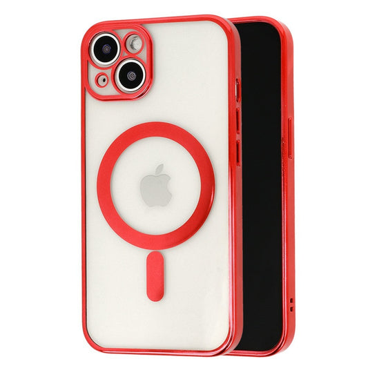 Husa MagSafe pentru Apple iPhone 14 Pro Max, Protectie camera, Full TPU, Margini colorate Electroplating, Magnetica, Incarcare Wireless, Vivimall, Rosu - vivimall.ro