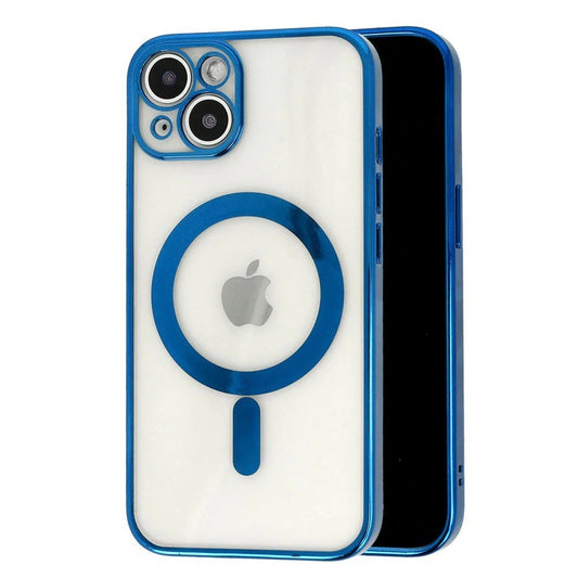 Husa MagSafe pentru Apple iPhone 14 Pro Max, Protectie camera, Full TPU, Margini colorate Electroplating, Magnetica, Incarcare Wireless, Vivimall, Albastru - vivimall.ro