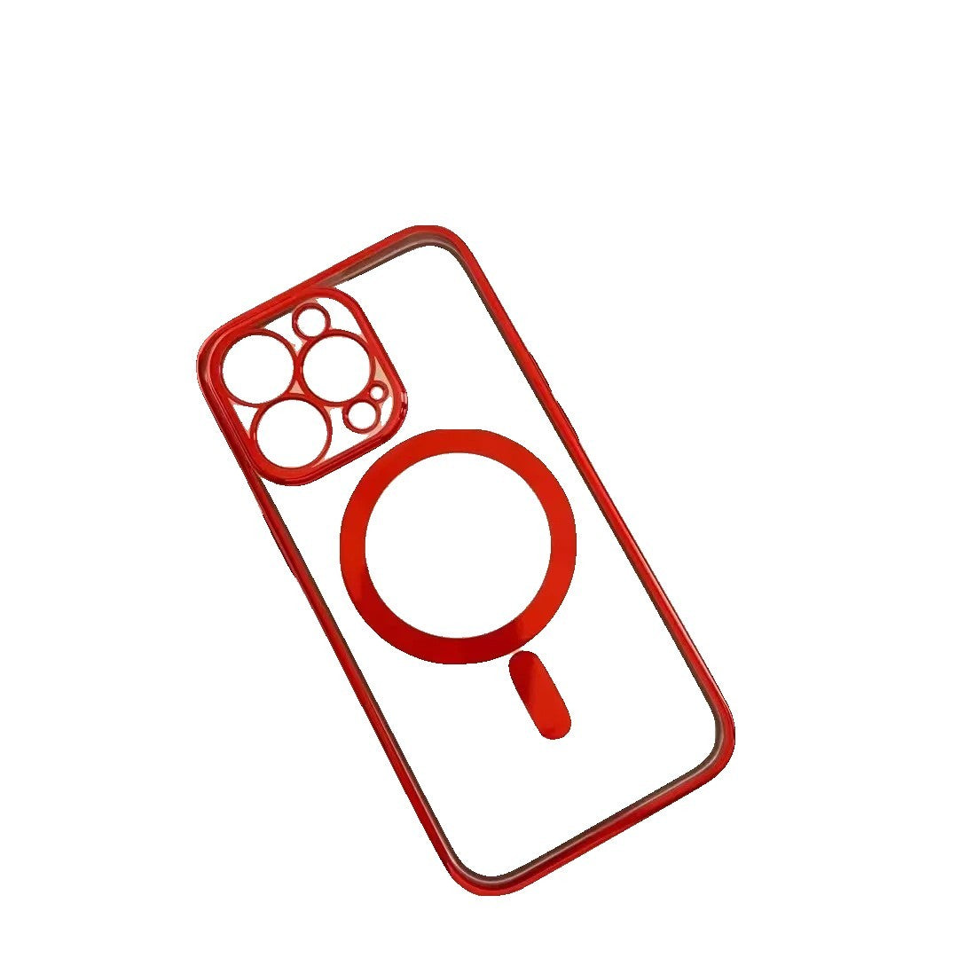 Husa MagSafe pentru Apple iPhone 14 Pro, Protectie camera, Full TPU, Margini colorate Electroplating, Magnetica, Incarcare Wireless, Flippy, Rosu - vivimall.ro