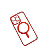 Husa MagSafe pentru Apple iPhone 14 Pro, Protectie camera, Full TPU, Margini colorate Electroplating, Magnetica, Incarcare Wireless, Flippy, Rosu - vivimall.ro