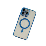 Husa MagSafe pentru Apple iPhone 14, Protectie camera, Full TPU, Margini colorate Electroplating, Magnetica, Incarcare Wireless, Flippy, Albastru - vivimall.ro