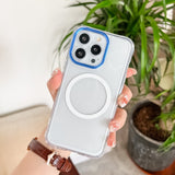 Husa MagSafe Silicone pentru iPhone 12 Pro Max, Flippy, Transparenta, Magnetica, Extra Protectie Camera Albastru - vivimall.ro