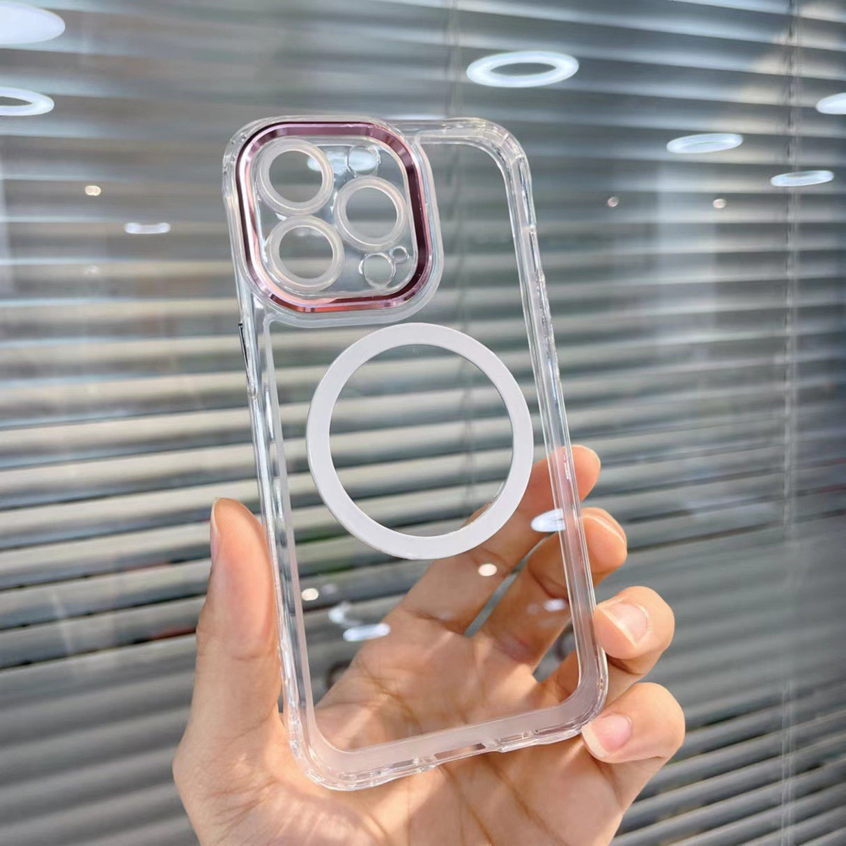 Husa MagSafe Silicone pentru iPhone 12 Pro Max, Flippy, Transparenta, Magnetica, Extra Protectie Camera Roz - vivimall.ro