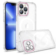 Husa MagSafe Silicone pentru iPhone 12 Pro Max, Flippy, Transparenta, Magnetica, Extra Protectie Camera Roz - vivimall.ro
