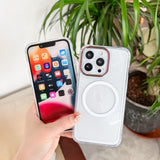 Husa MagSafe Silicone pentru iPhone 13, Flippy, Transparenta, Magnetica, Extra Protectie Camera Roz - vivimall.ro