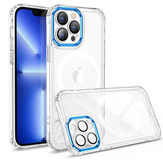 Husa MagSafe Silicone pentru iPhone 13 Pro, Vivimall, Transparenta, Magnetica, Extra Protectie Camera Albastru - vivimall.ro