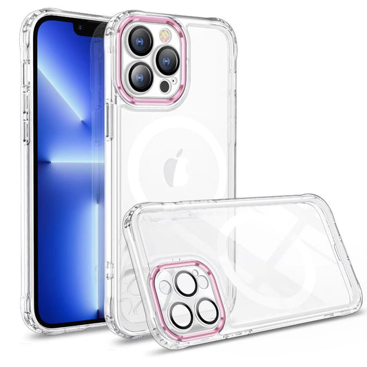 Husa MagSafe Silicone pentru iPhone 13 Pro Max, Vivimall, Transparenta, Magnetica, Extra Protectie Camera Roz - vivimall.ro
