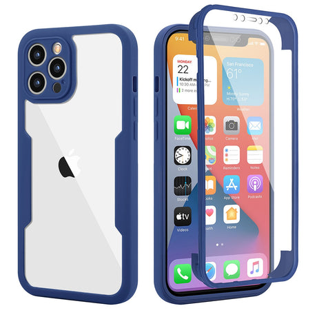Husa Max Defence pentru iPhone 11, Albastru, Fata Dubla Transparenta, Protectie Antisoc Full 360 ( fata, spate, margini ), Flippy - vivimall.ro