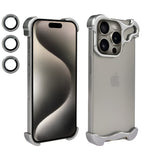 Husa Metalica Compatibila cu iPhone 15 Pro, Protectie pentru Colturile Telefonului si Camera, Lentile pentru Obiective, Aliaj, Antisoc, Antizgariere, Argintiu - vivimall.ro