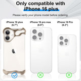 Capac metalic auriu pentru colțul superior iPhone 16 Plus, detaliu montaj pe dispozitiv