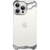 Husă metalică argintie pentru iPhone 16 Pro, set complet capace colțuri și cameră, vedere frontală