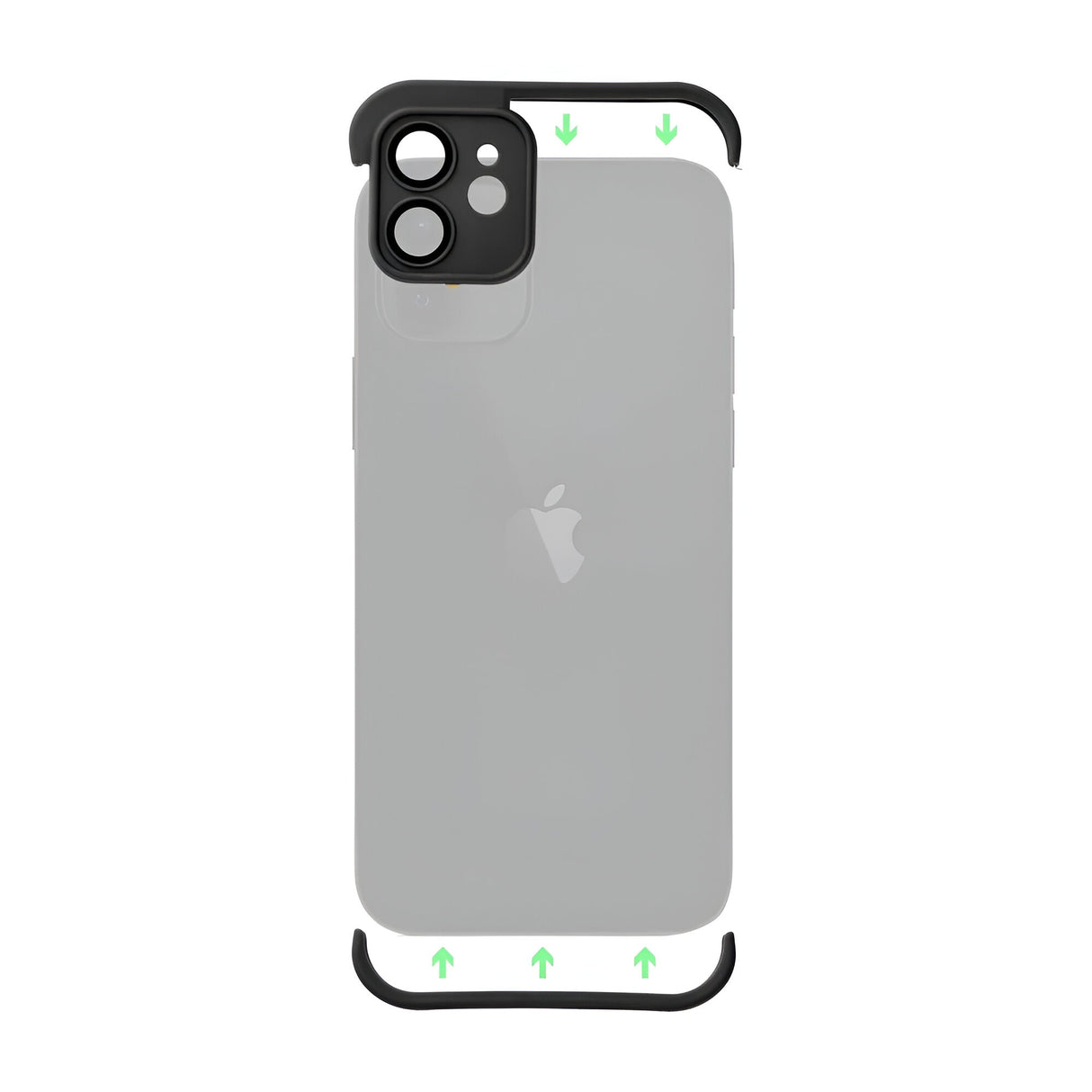 Husă iPhone 15 Pro Edgeless TPU negru mat aplicată pe telefon, vedere spate cu camera protejată