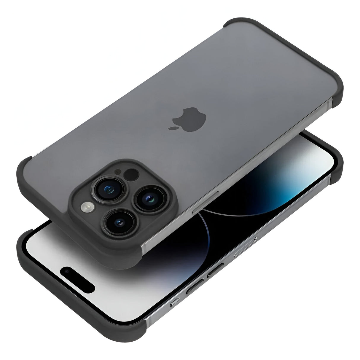Detaliu finisaj negru mat husă Edgeless TPU pentru iPhone 15 Pro, textură aliaj antizgariere