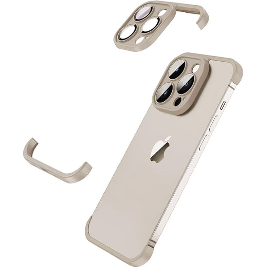 Husa Metalica Edgeless  Compatibila cu iPhone 15 Pro, Vivimall, Protectie pentru Colturi si Camera, Aliaj, Antisoc, Antizgariere, Gri Metalizat - vivimall.ro