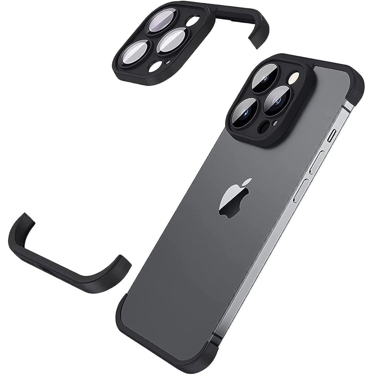 Husa Metalica Edgeless  Compatibila cu iPhone 15 Pro Max, Vivimall, Protectie pentru Colturi si Camera, Aliaj, Antisoc, Antizgariere, Negru Metalizat - vivimall.ro