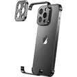Husă metalică edgeless pentru iPhone 16 din aliaj aluminiu, culoare negru, vedere frontală set complet