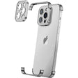 Husă metalică edgeless iPhone 16 argintiu titan, vedere frontală completă cu set 3 piese