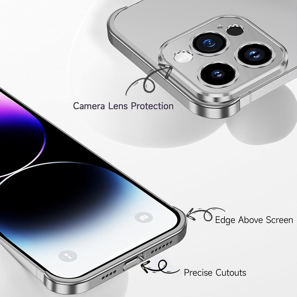 Husă metalică Edgeless iPhone 16 Plus aplicată pe telefon, vedere spate, aliaj aluminiu