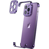 Husă metalică Edgeless pentru iPhone 16 Plus, aliaj aluminiu, culoare mov, vedere frontală