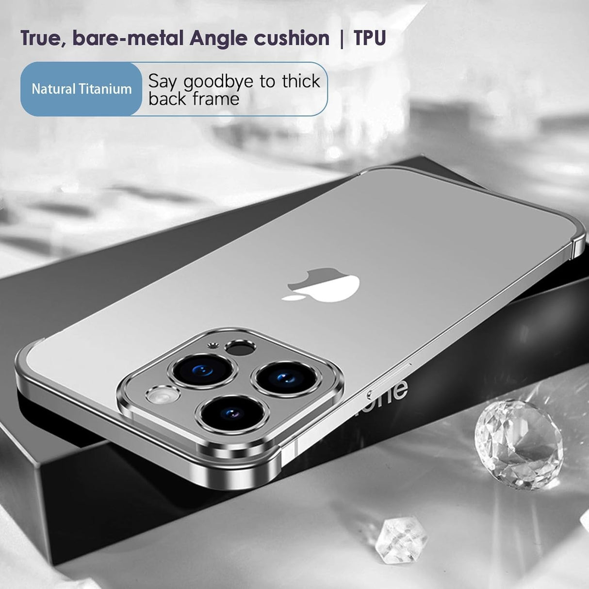 Protecție metalică cameră iPhone 16 Pro, aliaj aluminiu, detaliu montaj adeziv