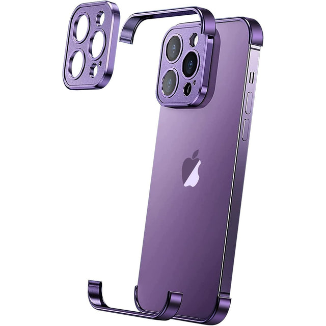 Husă metalică edgeless mov pentru iPhone 16 Pro, aliaj aluminiu, vedere frontală set complet